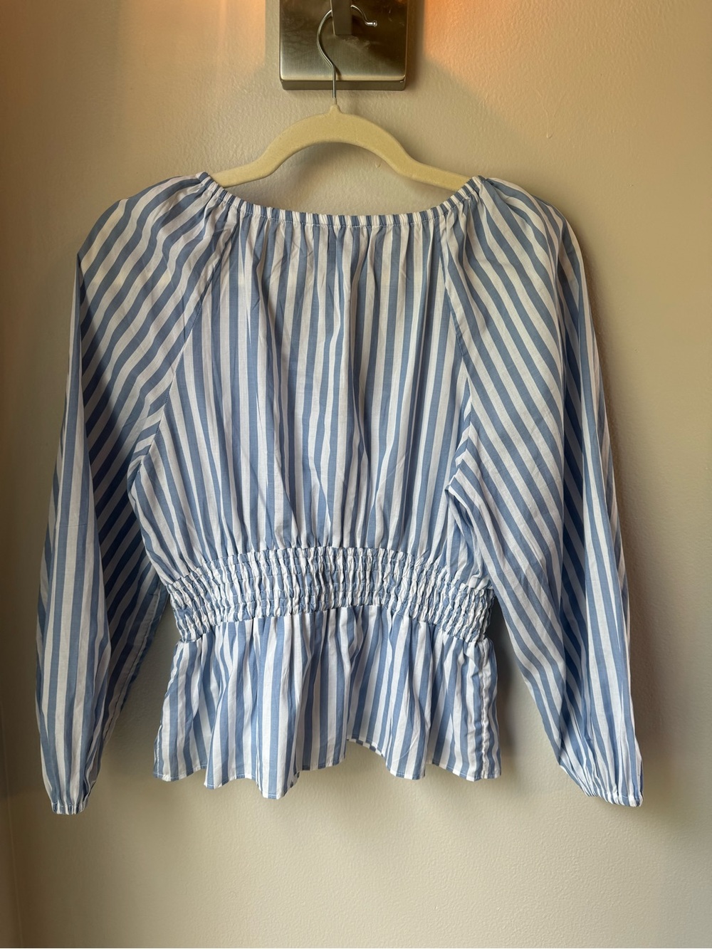 J. Crew Blue and White Striped Smocked Waist Blouse - Picture 4 of 5
